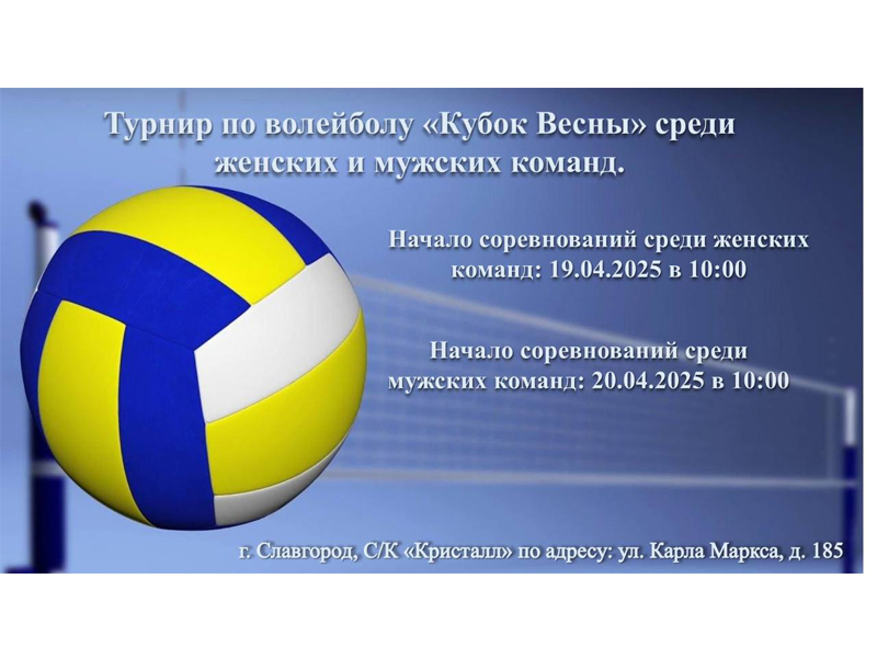 19 апреля в Славгороде пройдет турнир по волейболу..