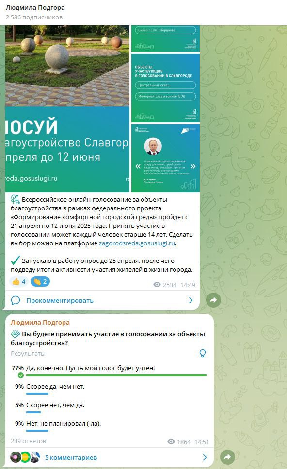 Итоги проведенного опроса показывают, что жители нашего города не безучастны в выборе объекта благоустройства, что не может ни радовать!.